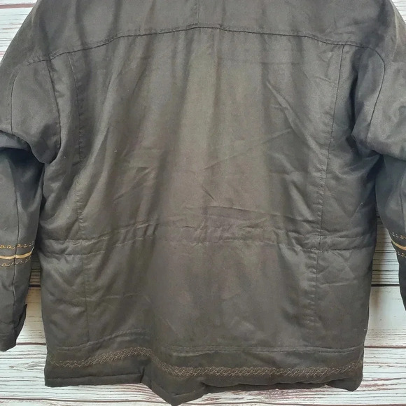 Cabelas Womens Large Brown Embroidered Goose Down Faux Suede Puffer Coat - Picture 9 of 12